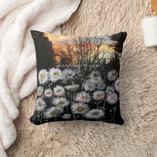冬の夕日に向かって美しく新鮮なデイジー クッション (ブランケット)