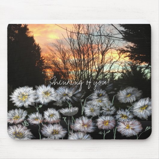 冬の夕日に向かって美しく新鮮なデイジー マウスパッド (正面)