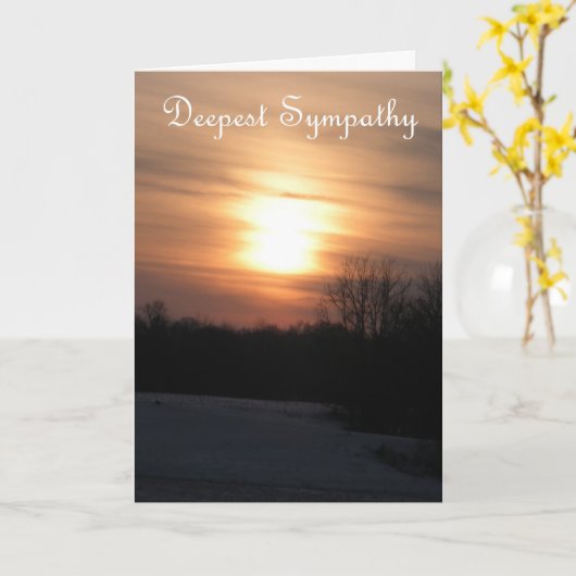 冬の夕日 – 最も深い悔やみや弔慰 カード (黄色い花)