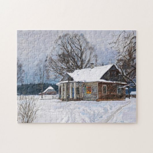 冬の夕暮れのカントリーハウス ジグソーパズル (横)