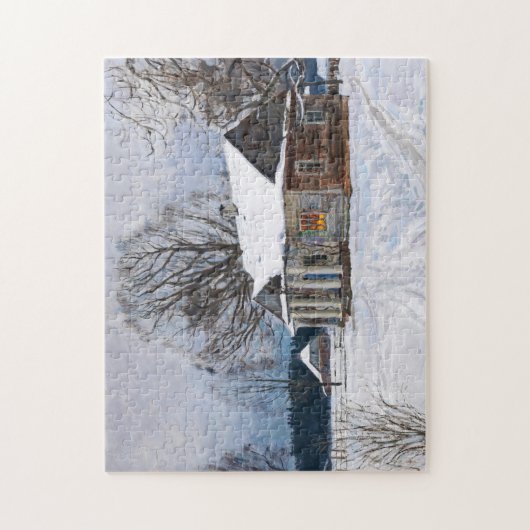 冬の夕暮れのカントリーハウス ジグソーパズル (縦)