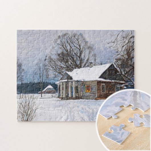冬の夕暮れのカントリーハウス ジグソーパズル