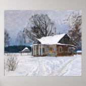 冬の夕暮れのカントリーハウス ポスター (正面)