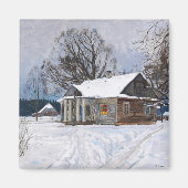 冬の夕暮れのカントリーハウス マグネット (正面)