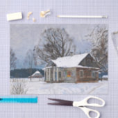 冬の夕暮れのカントリーハウス 薄葉紙 (クラフト)