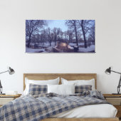 冬の夕暮れの雪の降る都市公園 キャンバスプリント (インサイチュ (寝室))
