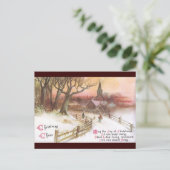 冬の夕暮れ時の小さな町と教会 ポストカード (スタンド正面)