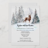 冬の夕暮れ色の青い水のスタグフォレストの設定 招待状 (正面/裏面)