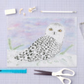 冬の夕焼け色鉛筆のスノーフクロウ 薄葉紙 (クラフト)