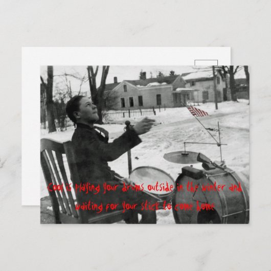 冬の外でドラムを演奏するのがクール ポストカード (正面/裏面)