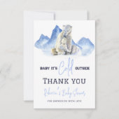 冬の外で寒いシロクマの赤ちゃんシャワー サンキューカード (正面)