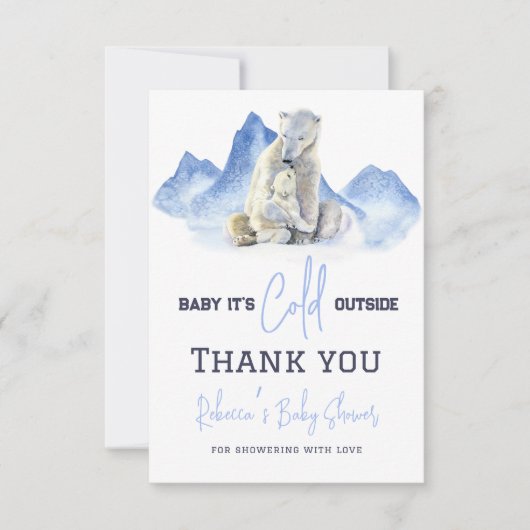 冬の外で寒いシロクマの赤ちゃんシャワー サンキューカード (正面)