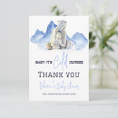 冬の外で寒いシロクマの赤ちゃんシャワー サンキューカード (スタンド正面)