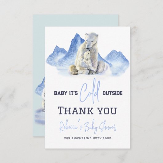冬の外で寒いシロクマの赤ちゃんシャワー サンキューカード (正面/裏面)
