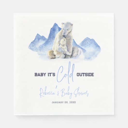 冬の外で寒いシロクマの赤ちゃんシャワー スタンダードランチョンナプキン (正面)