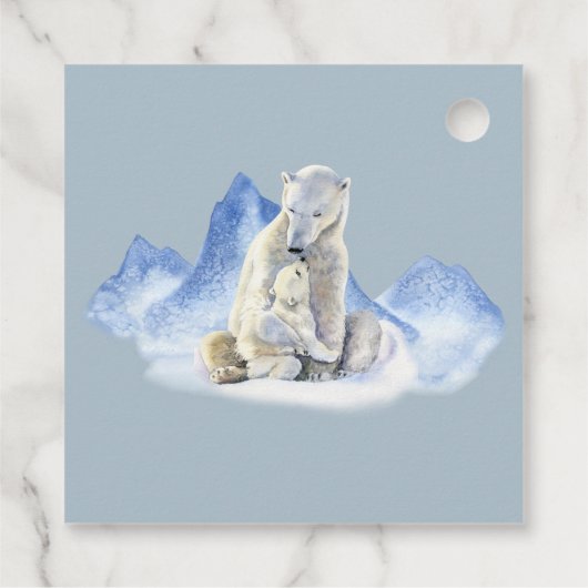 冬の外で寒いシロクマの赤ちゃんシャワー フェイバータグ (裏面)