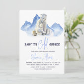 冬の外で寒いシロクマの赤ちゃんシャワー 招待状 (スタンド正面)