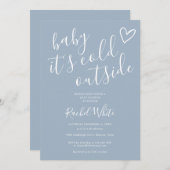 冬の外で寒い赤ちゃんシャワーほこりっぽい青 招待状 (正面/裏面)