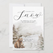 冬の外の寒い森林中性ベビーシャワー サンキューカード (正面)