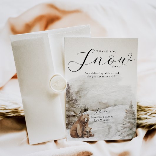 冬の外の寒い森林中性ベビーシャワー サンキューカード