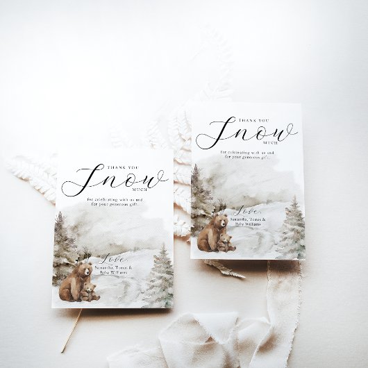冬の外の寒い森林中性ベビーシャワー サンキューカード