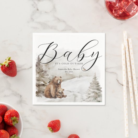 冬の外の寒い森林中性ベビーシャワー スタンダードカクテルナプキン (インサイチュ)