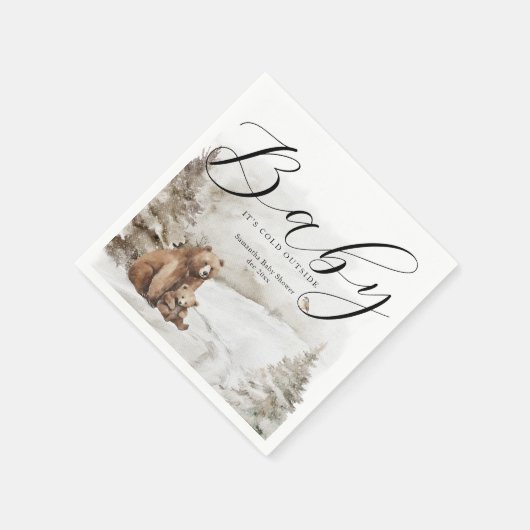 冬の外の寒い森林中性ベビーシャワー スタンダードカクテルナプキン (角)