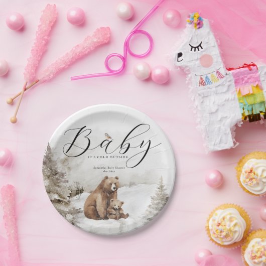 冬の外の寒い森林中性ベビーシャワー ペーパープレート (パーティー)