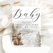 冬の外の寒い森林中性ベビーシャワー 招待状