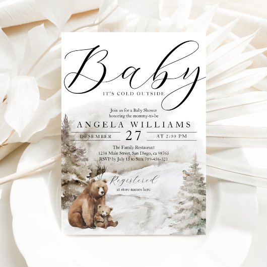 冬の外の寒い森林中性ベビーシャワー 招待状