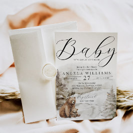 冬の外の寒い森林中性ベビーシャワー 招待状