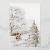 冬の外の寒い森林中性ベビーシャワー 箔招待状 (裏面)