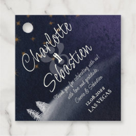 冬の夜と松のモダン木の水の色結婚の フェイバータグ