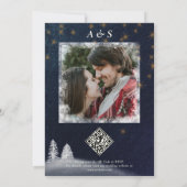 冬の夜と松のモダン木の水の色結婚の 招待状 (裏面)