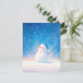 冬の夜に微笑む元気な雪だるま ポストカード (スタンド正面)