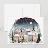 冬の夜のスカンジナビア様式の家々 メリークリスマス シーズンポストカード (正面/裏面)