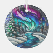 冬の夜のステンドグラスオーナメント、クリスマス ガラスオーナメント (正面)