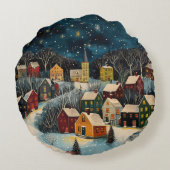 冬の夜のフォーク美術油絵ポスター ラウンドクッション (裏面)
