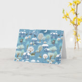 冬の夜のヴィンテージ村のシーン カード (黄色い花)