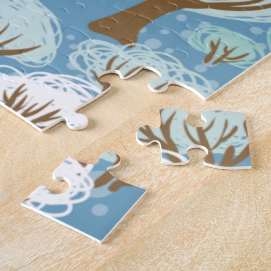 冬の夜のヴィンテージ村のシーン ジグソーパズル (側面)