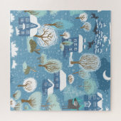 冬の夜のヴィンテージ村のシーン ジグソーパズル (横)