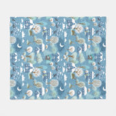 冬の夜のヴィンテージ村のシーン フリースブランケット (正面(横))