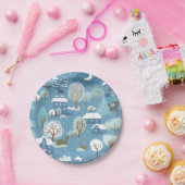 冬の夜のヴィンテージ村のシーン ペーパープレート (パーティー)