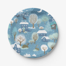 冬の夜のヴィンテージ村のシーン