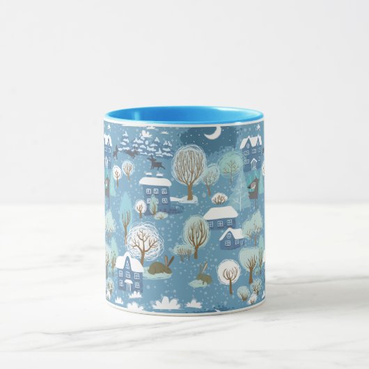 冬の夜のヴィンテージ村のシーン マグカップ (中央)