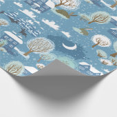 冬の夜のヴィンテージ村のシーン ラッピングペーパー (角)