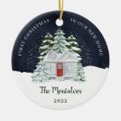 冬の夜の初めてのクリスマスが私たちの新しい家 セラミックオーナメント (正面)
