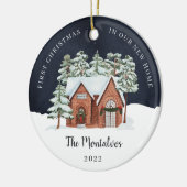 冬の夜の初めてのクリスマスが私たちの新しい家 セラミックオーナメント (左)