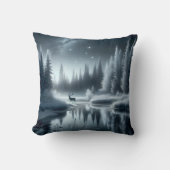 冬の夜の川の鹿 クッション (正面)