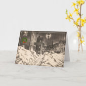 冬の夜の村の通りリースカード カード (黄色い花)